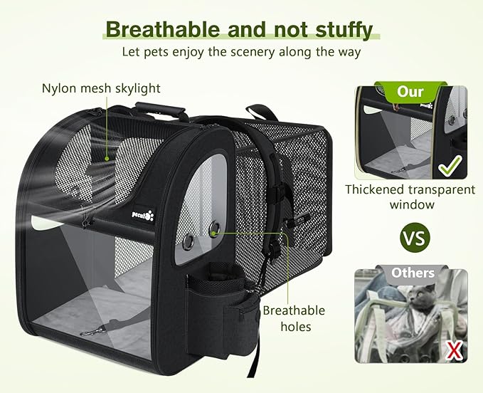 Pecute Pet Carrier Backpack, Dog Carrier Backpack, Expandable with Breathable Mesh for Small Dogs Cats Puppies, Pet Backpack Bag for Hiking Travel Camping Outdoor