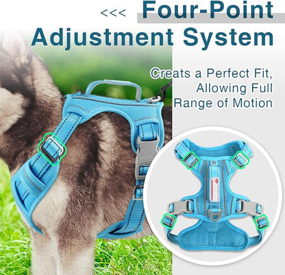 BARKBAY Dog Harness No Pull with ID Tag Pocket - Heavy Duty, Reflective, Easy Control for Large Dogs (Blue,L)