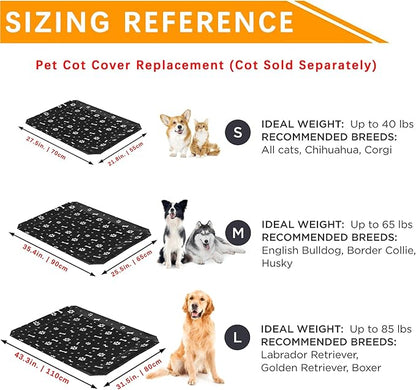 Elevated Dog Bed Pet Bed Replacement Cover, Raised Dog&Cat Bed with Washable WaterProof Mesh, Dog Cot Cat Bed Cover. L(43.3" L x 31.5" W x 7.5" Th) Black