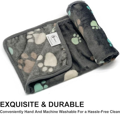 1 Pack 3 Puppy Blankets Super Soft Warm Sleep Mat Grey PAW Print Blanket Fleece Pet Blanket Dog Blankets for Small Dogs Puppy Dogs Fluffy Cats Large(40"x30")
