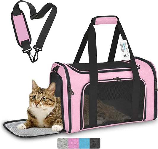 Collapsible Cat Carrier Soft Sided Bag for Small Dog 0-15 lbs, TSA Approved Pet Carrier Airline Approved Dog Carriers for Small Dogs Carrier, Small Pet Carrier for Cat Travel Carrier -M, Pink