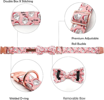 Lionheart glory Christmas Dog Collar, Pink Dog Bow Collar Adjustable Soft and Comfortable Bowtie Collars for Large Dogs Girl or Boy Pet Gift Fall Collar Dog Bow