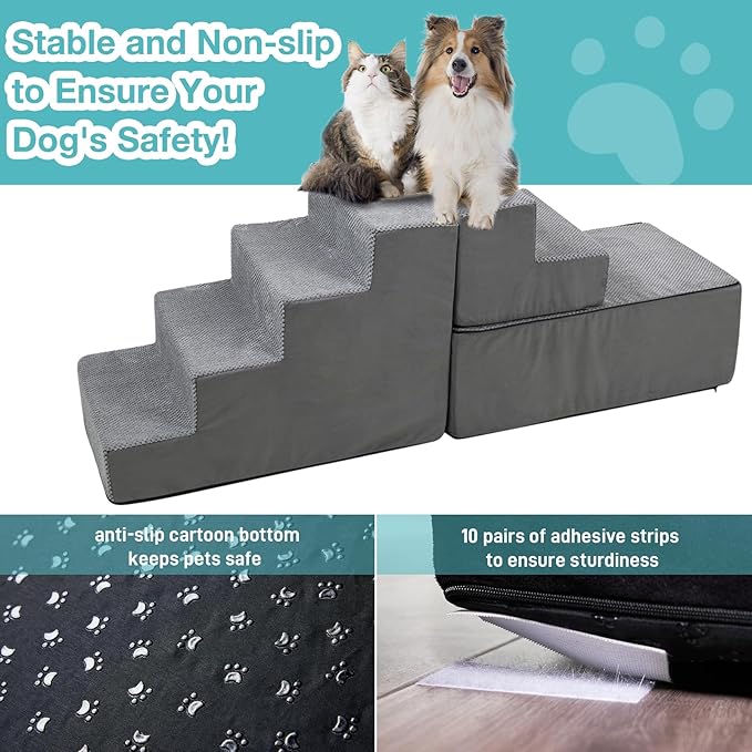 6 Steps Dog Stairs, 30 inches Dog Steps for High Bed 30-36 Inches, LitaiL Pet Stairs for Small Dogs, Older Injured Pets with Joint Pain, Non-Slip Pet Foam Ramps No Assembly