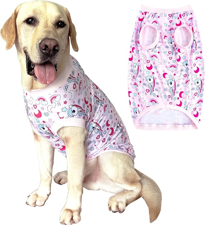 Dog Pink Sleeveless T Shirt Unicorn Rainbow Prints Dog Vest Shirt Soft Stretchy Summer Clothes for Large Dog Boys Girls Shirt (Large,Unicorn)
