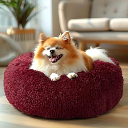 Veehoo Calming Dog Bed for Medium Small Dog 25 lbs 23", Burgundy