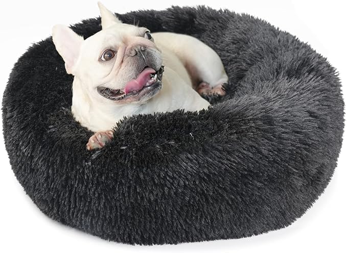 Black Dog Bed for Small Dogs Washble Calming 23 Inch