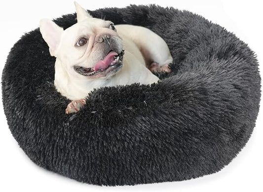 Black Dog Bed for Small Dogs Washble Calming 23 Inch