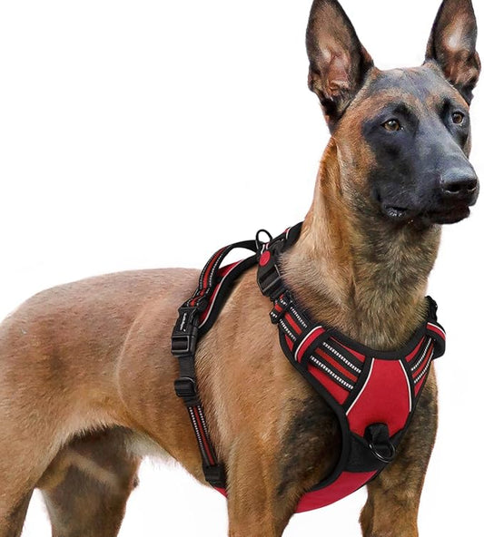 rabbitgoo Dog Harness for Large, No Pull Pet Harness with 3 Buckles, Adjustable Soft Padded Dog Vest with Instant Control Handle, Easy Walking Reflective Pet Vest for Extra Large Dogs, Red, XL