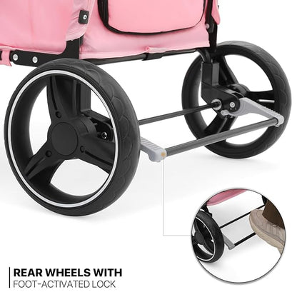 MoNiBloom Pet Stroller for Large Dogs or Multiple Dogs Cats with Adjustable Handle 3-Wheels Dual 55 lbs,