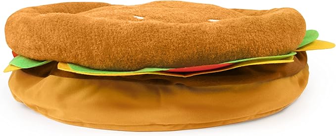 TONBO Soft Plush Small Cute and Cozy Food Dog Cat Bed, Washer and Dryer Friendly (Burger)