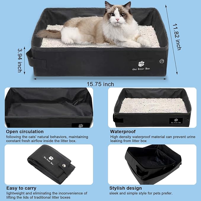 Pet Carrier Bag Soft-Sided & Portable Cat Travel Litter Box, 15pcs Cat Stuffs Included in Cat Travel Carrier Kit, Pet Nail Clipper, Brush, Bowls, Harness and Leash, Collar, Gloves, Catnip Toys