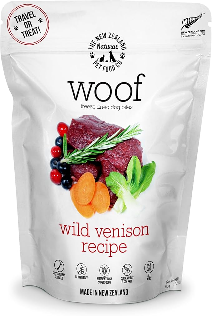 Woof Freeze Dried Dog Food - Wild Venison, High Protein, Dog Food Topper & Dog Treats, All Life Stages, 1.76 oz