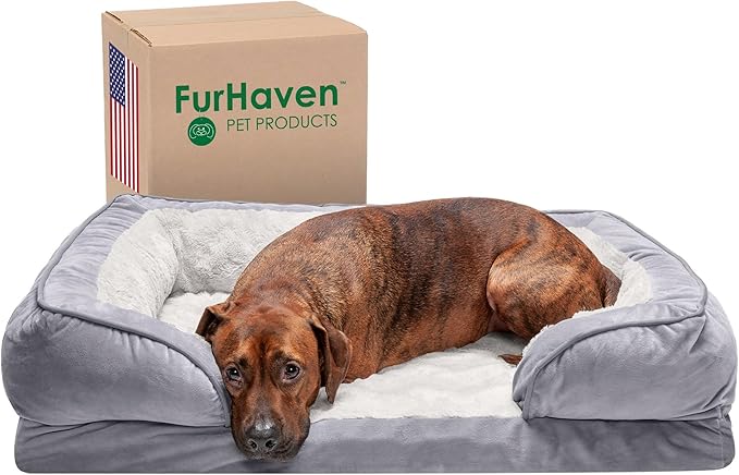 Furhaven Memory Foam Dog Bed for Large/Medium Dogs w/ Removable Bolsters & Washable Cover 55 lbs