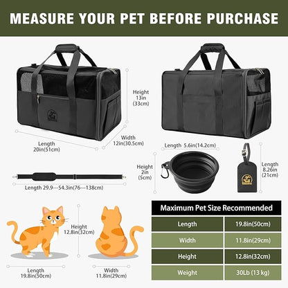 Luxury Pet Carrier for Dogs, Cats, Puppies - Airline TSA Approved, Durable Anti-Scratch Fabric, Soft-Sided, Consistent Airflow, Foldable Design, Cushion Pad, Travel (Black, Large)