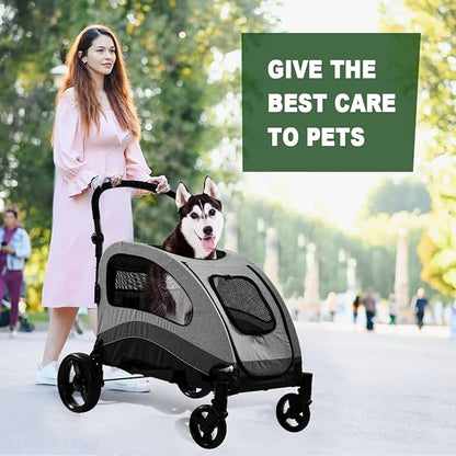 Large Dog Stroller-4 Wheel Pet Stroller Suitable for Medium to Large Dogs or 2 Dogs Stroller,132lbs Capacity,for