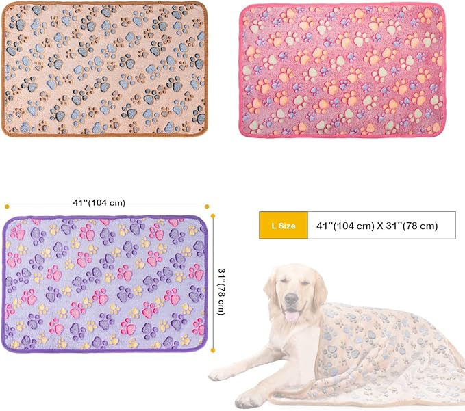 Dono 1 Pack 3 Dog Blankets, Soft Fluffy Fleece Pet Blanket Warm Sleep Mat Paw Print Design Puppy Kitten Throw Blanket Doggy Mat, Blanket for Dogs