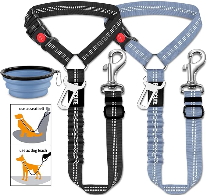 3 Piece Set Dog Seat Belt Retractable Dog Car Seatbelts Adjustable Pet Seat Belt for Vehicle Headrest Restraint Adjustable Heavy Duty & Elastic & Durable Car Harness for Dogs