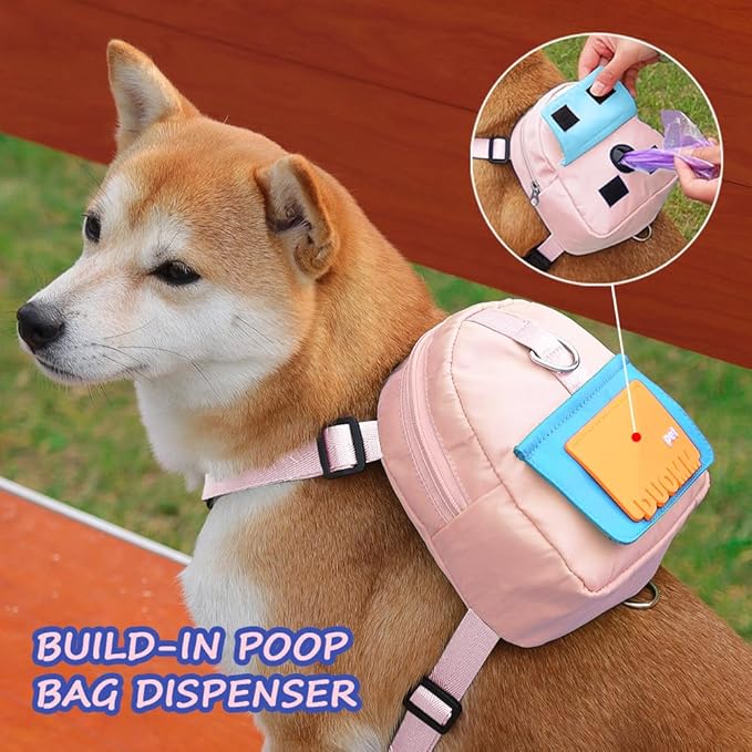 Dog Backpack for Small Dogs to Wear,Cute Pet Puppy Harness Backpacks with Leash Adjustable Dog Self Carrier Bag for Travel Hiking Daily Walking (M, Pink)