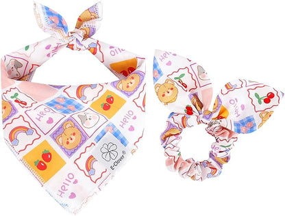 E-Clover Dog Bandanas Girl & Matching Scrunchie-Cute Dog