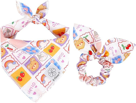 E-Clover Dog Bandanas Girl & Matching Scrunchie-Cute Dog