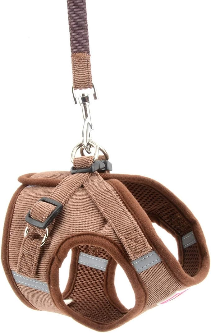 Zunea Small Dog Harness and Leash Set No Pull Adjustable Reflective Step-in Puppy Boy Girl Vest Harnesses Soft Corduroy Mesh Padded for Pet Dogs Cats Chihuahua Brown XS