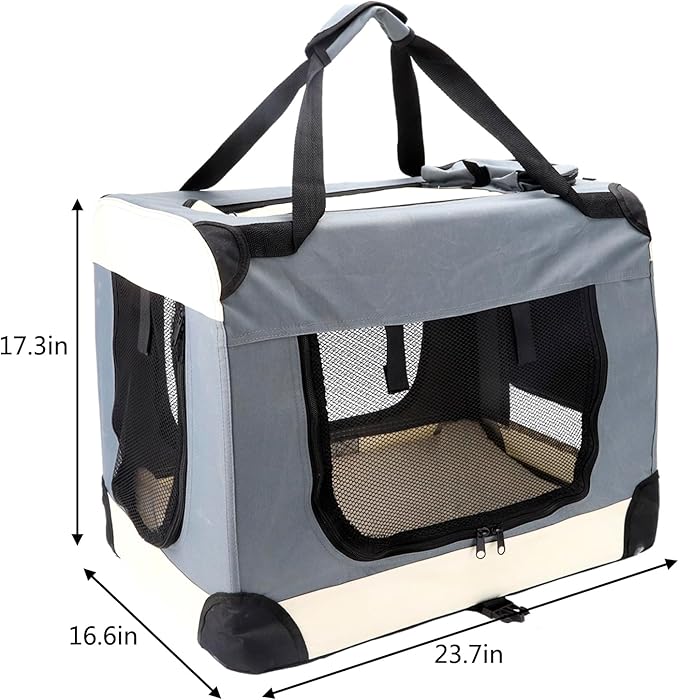 Collapsible Travel Puppy Carrier Dog 23.7 * 16.6 * 17.3in Collapsible Dog Crate Carrier Bag Cat Carrier Soft-Sided Pet Travel Carrier Under 20 lbs Puppy Carrier Bag for Small Medium Large Cats,Grey