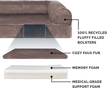 Furhaven Memory Foam Dog Bed for Large Dogs w/ Removable Bolsters & Washable Cover 125 lbs