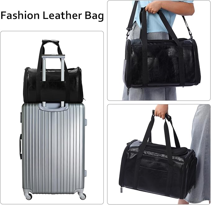 Fashion Leather Dog Carrier Cat Carrier Airline Approved Pet Carrier for Small Medium Dogs Cats Under 15Lbs