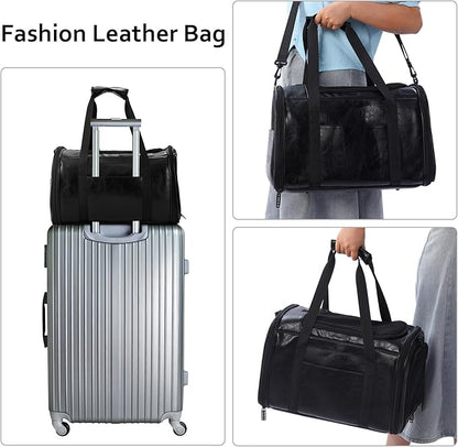 Fashion Leather Dog Carrier Cat Carrier Airline Approved Pet Carrier for Small Medium Dogs Cats Under 15Lbs