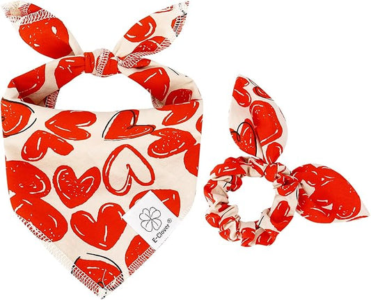 E-Clover Mothers Day Dog Bandana & Matching Scrunchie-Heart