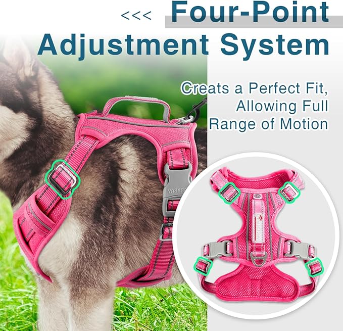 BARKBAY Dog Harness No Pull with ID Tag Pocket - Heavy Duty, Reflective, Easy Control for Large Dogs (Pink,XL)