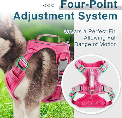 BARKBAY Dog Harness No Pull with ID Tag Pocket - Heavy Duty, Reflective, Easy Control for Large Dogs (Pink,XL)