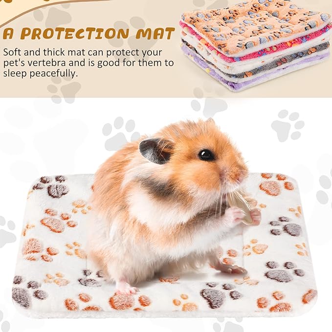 5 Pcs Guinea Pig Bed Mat Cute Cats Paw Print Blanket Bed for Small Animal Winter Soft Plush Bunny Dog Cat Bed Thickened Washable Reversible Fleece Crate Bed Mat Hamster Bedding(12.6 x 9.8 Inch)