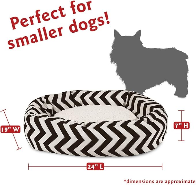 24 inch Black Chevron Sherpa Bagel Dog Bed