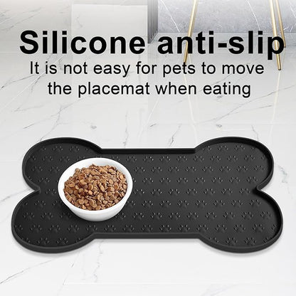 Dog Food Mat Anti-Slip Silicone Dog Bowl Mat Thicker Pet Placemat Waterproof Cat Feeder Pad with Raised Edge Puppy Kitten Feeding Mats Suitable Small Medium-Sized Dogs Cats Eating Tray