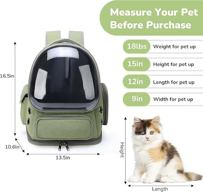 Cat Backpack Carrier for Cats and Small Dogs, Breathable Cat Bubble Backpack, Airline Approved Pet Travel Carrier for Hiking Camping & Outdoor(Green) 1