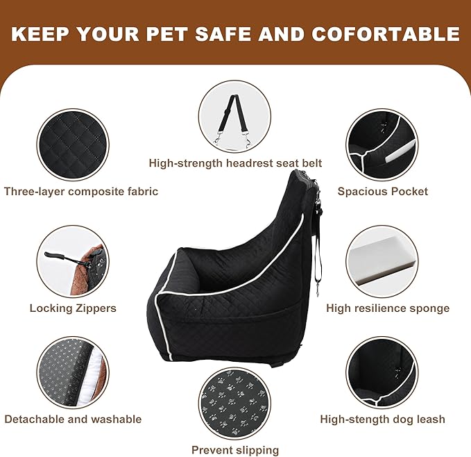 Dog Car Seat for Small/Medium Dogs 35lbs (Black)