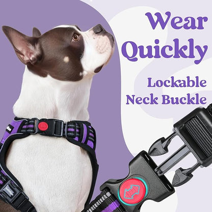 rabbitgoo Dog Harness for Large, No Pull Pet Harness with 3 Buckles, Adjustable Soft Padded Dog Vest with Instant Control Handle, Easy Walking Reflective Pet Vest for Extra Large Dogs, Purple, XL