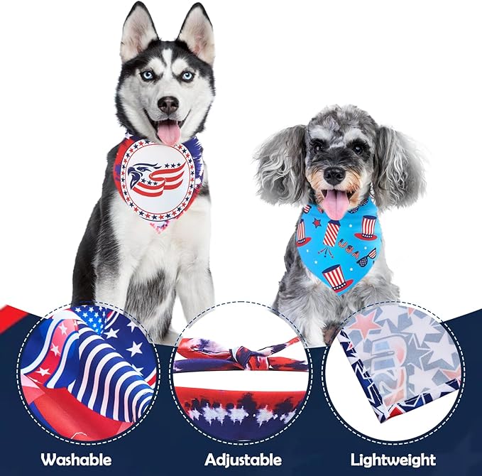 4th of July Dog Bandanas for Small Dogs 7PCS