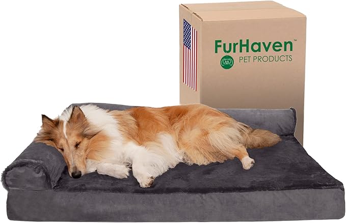 Furhaven Cooling Gel Dog Bed for Large Dogs w/ Removable Bolsters & Washable Cover 95 lbs
