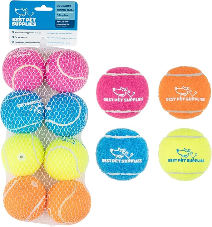 Best Pet Supplies Squeaky Tennis Toys for Dogs 8-Pack, Heavy-Duty