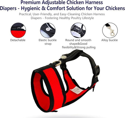 Chicken Harness Hen Size with 6ft Matching Leash – Adjustable, Resilient, Comfortable, Breathable, Large Size, Suitable for Chicken Weighing About 6.6 Pound,red