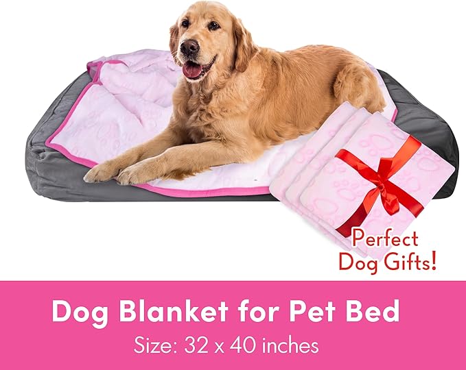 Stuffed 3pcs Premium Soft Dog Blankets for Medium Dogs, Cat Blanket Calming Washable for Bed Couch Crate Protection Cover, Dog Puppy Kitten Essentials Christmas Dog Gifts, 32 * 40 inches, Pink