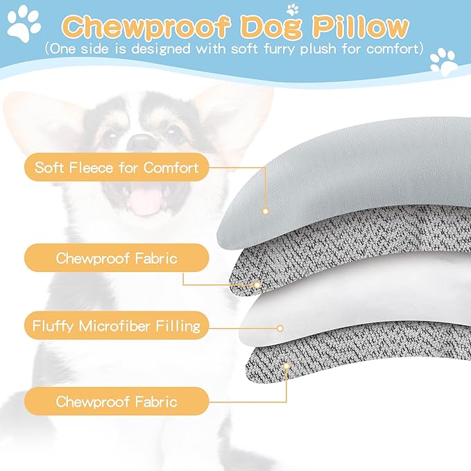 HOMBYS Chewproof Dog Pillow, Calming Toy for Dogs Anxiety Relief, Suitable for Both Crazy Tearers & Tame Dogs, Furry Surface Soft & Comfortable Dog Neck Pillow Improve Sleeping, Machine Washable