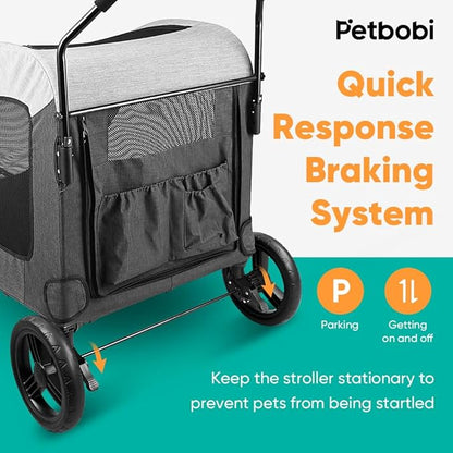 Petbobi Animal Stroller for Large Pet Jogger Stroller 2 Dogs 4 Wheel 120 lbs
