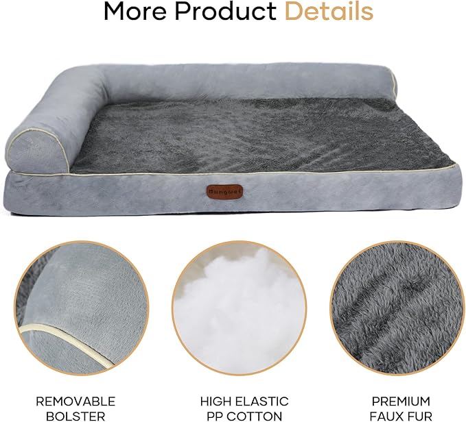 Orthopedic Dog Bed Waterproof Large Dog Bed with Removable Bolsters & Washable Cover 39" x 23" x 7" Light