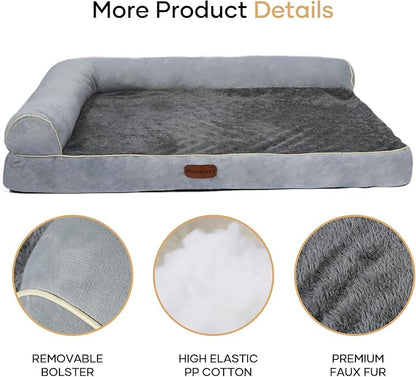 Orthopedic Dog Bed Waterproof Large Dog Bed with Removable Bolsters & Washable Cover 39" x 23" x 7" Light
