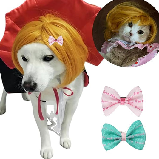 Funny Dog Wig Pet Costumes,Kediciz Cat Costume Synthetic Hairpiece Cosplay Wigs, Headwear for Halloween Christmas Festivals Party Decor, Fancy Dress,Adjustbale Size,Golden Straight