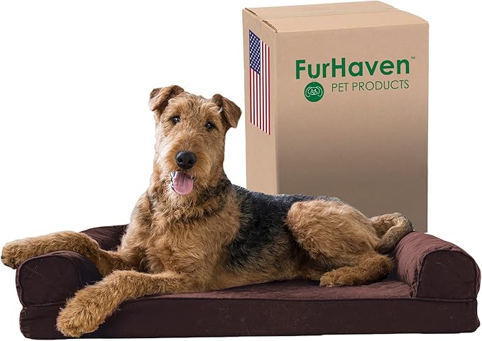 Furhaven Memory Foam Dog Bed for Large/Medium Dogs w/ Removable Bolsters & Washable Cover 55 lbs