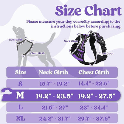 rabbitgoo Dog Harness Medium Sized, No Pull Pet Harness with 3 Buckles, Adjustable Soft Padded Dog Vest with Instant Control Handle, Easy Walking Reflective Pet Vest for Medium Dogs, Purple, M